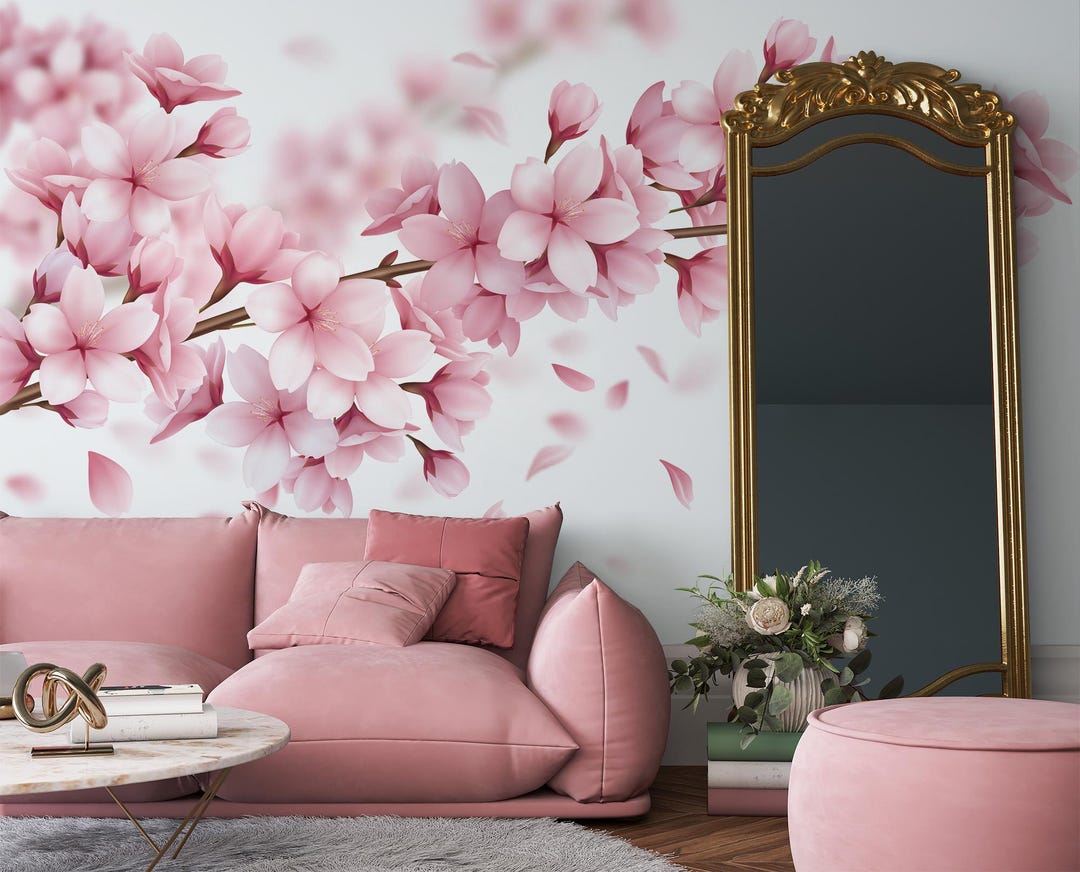 Pink Tree Wallpaper, Sakura Wall Mural, Wall Art, Home Decor [peel