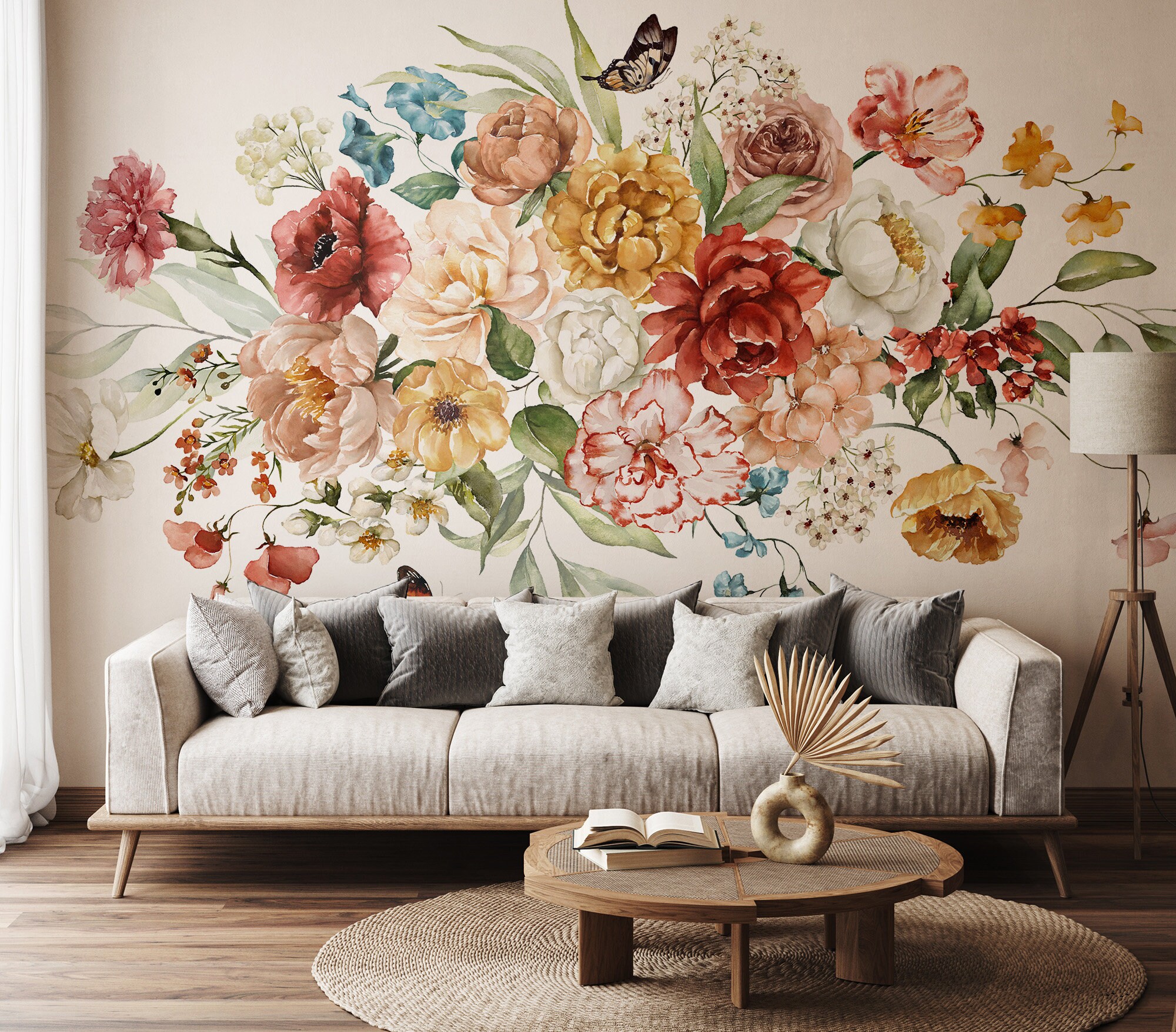 Watercolor Floral Wall Mural, Blossom Wallpaper, Botanical Wall Mural ...