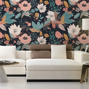 Blossom Floral wallpaper, blossom wall mural, [Peel and Stick (self adhesive) or Traditional Vinyl Papers]