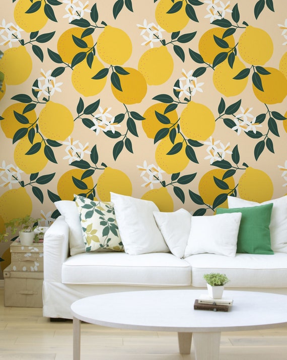 Lemon Wallpaper Fruit Pattern Peel and Stick Self - Etsy