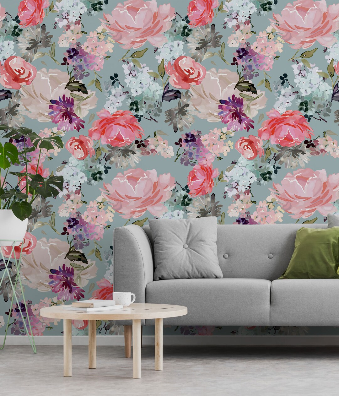 Watercolor Floral Wallpaper, Pink Wall Mural, Home Decor | Self ...