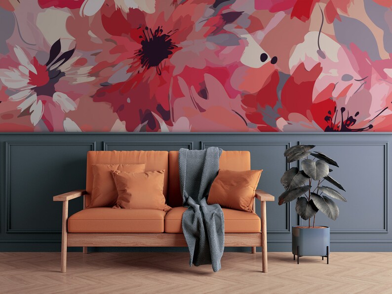 Colorful Pink and Red Flowers Wallpaper, Modern Floral Blossom Wall ...