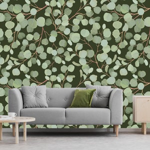 Papel pintado verde con estampado de hojas pequeñas | Autoadhesivo | Reposicionable y removible
