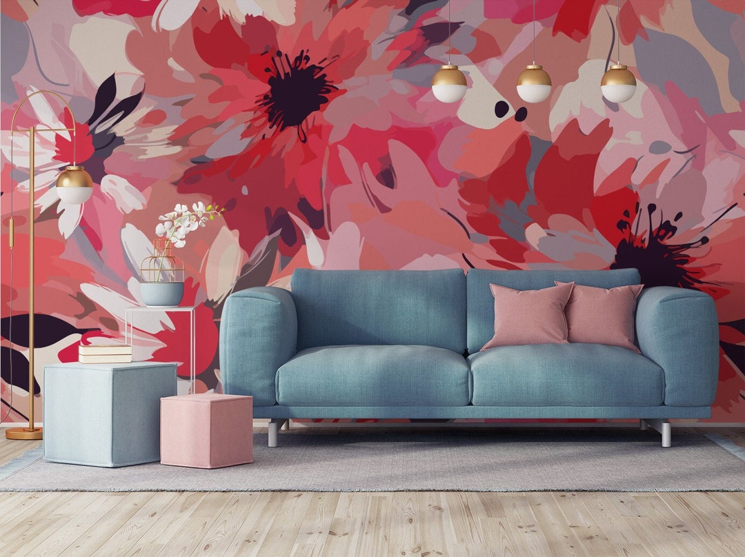 Colorful Pink and Red Flowers Wallpaper, Modern Floral Blossom Wall ...