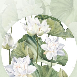 Circle wall sticker, Watercolor lotus flower | Peel and Stick | Self adhesive | Circle Wall Decal | Wall Decor