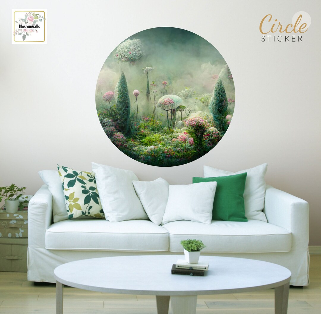 Fantasy Landscape Wall Sticker, Floral Sticker Peel and Stick Self