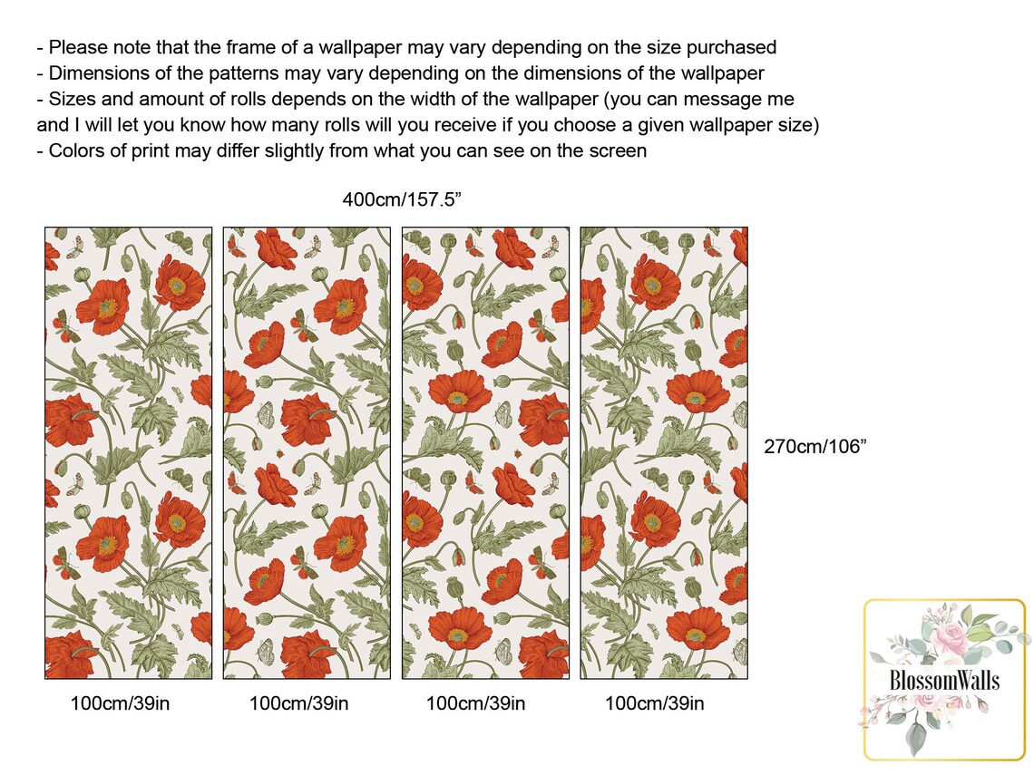 Poppy Red Flowers Wallpaper Peel & Stick Self Adhesive - Etsy