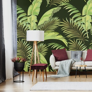 Exotic palms leaves Tropical Jungle wallpaper | Peel & Stick | Self adhesive | Repositionable wallpaper | Removable wall mural