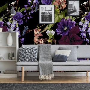 Dark tropical wallpaper Botanical wallpaper Hawaiian style | Peel & Stick | Self adhesive | Repositionable wallpaper | Removable wall mural