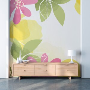 Abstract floral wallpaper, botanical watercolor wall mural [Peel and Stick (self adhesive) or Traditional Vinyl Papers]