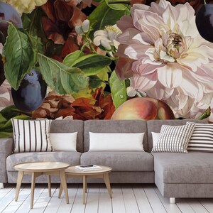 Dutch vintage peony oil painting wallpaper | Peel & Stick | Self-adhesive | Repositionable wallpaper | Removable wall mural