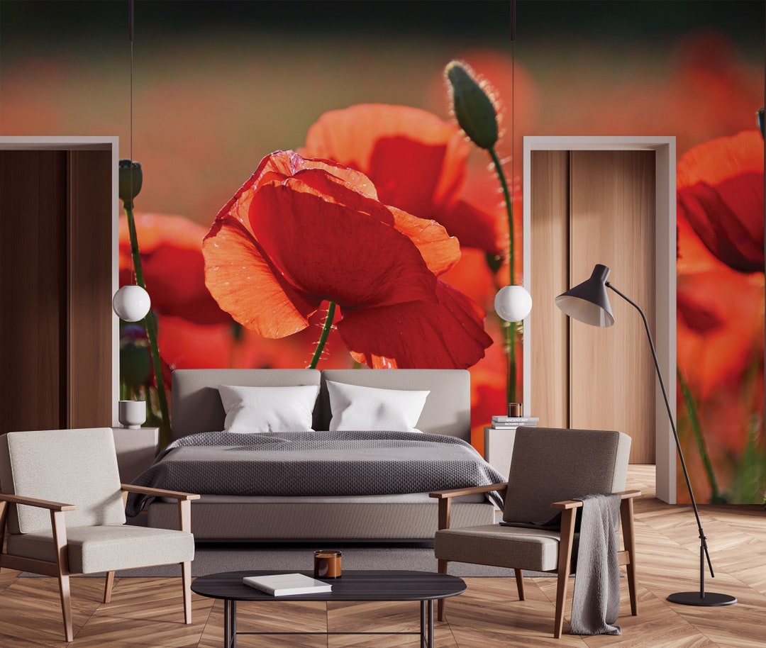 Poppy Flower Wall Mural, Floral Wallpaper | Peel and Stick | Self ...