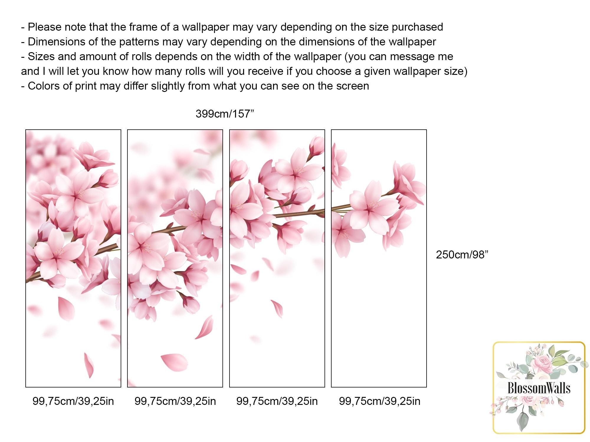 Pink Tree Wallpaper, Sakura Wall Mural, Wall Art, Home Decor [peel