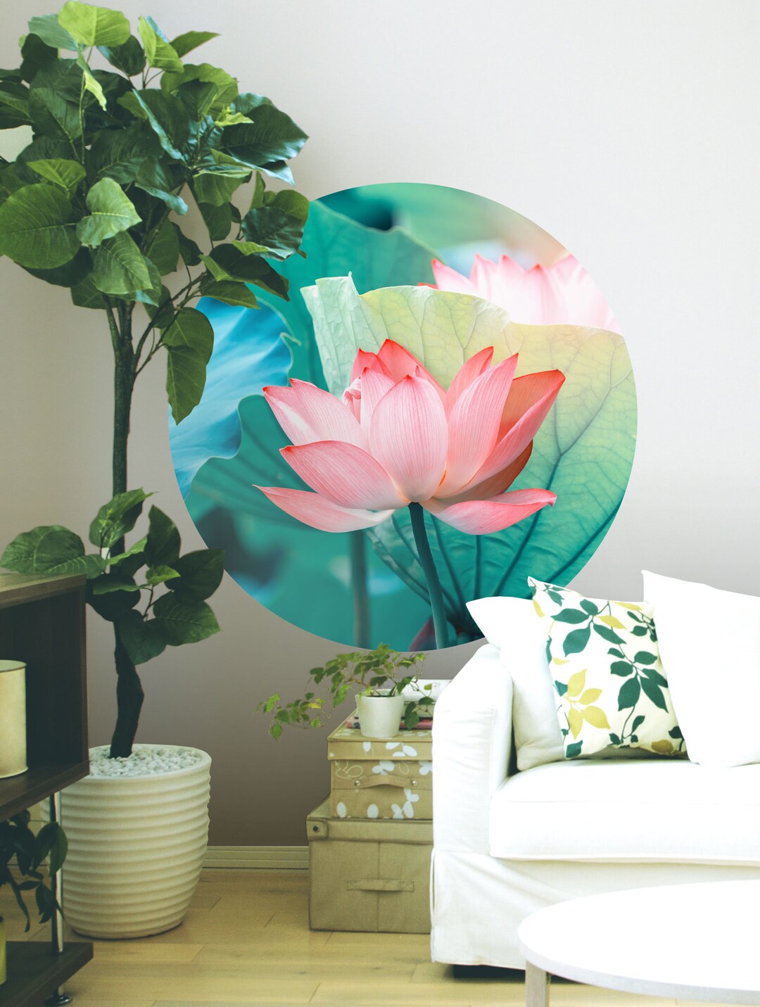 Blooming Lotus Flower Wall Sticker Peel and Stick Self Adhesive Circle