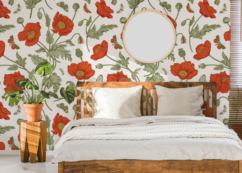 Poppy Red Flowers Wallpaper | Peel & Stick | Self Adhesive ...