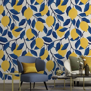 Lemon wallpaper, fruit wall mural [Peel and Stick (self adhesive) or Traditional Vinyl Papers]
