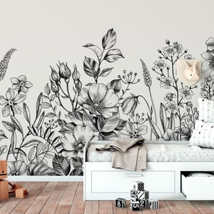 Wild plants and flowers wallpaper | Peel & Stick | Self adhesive | Repositionable, Removable wallpaper