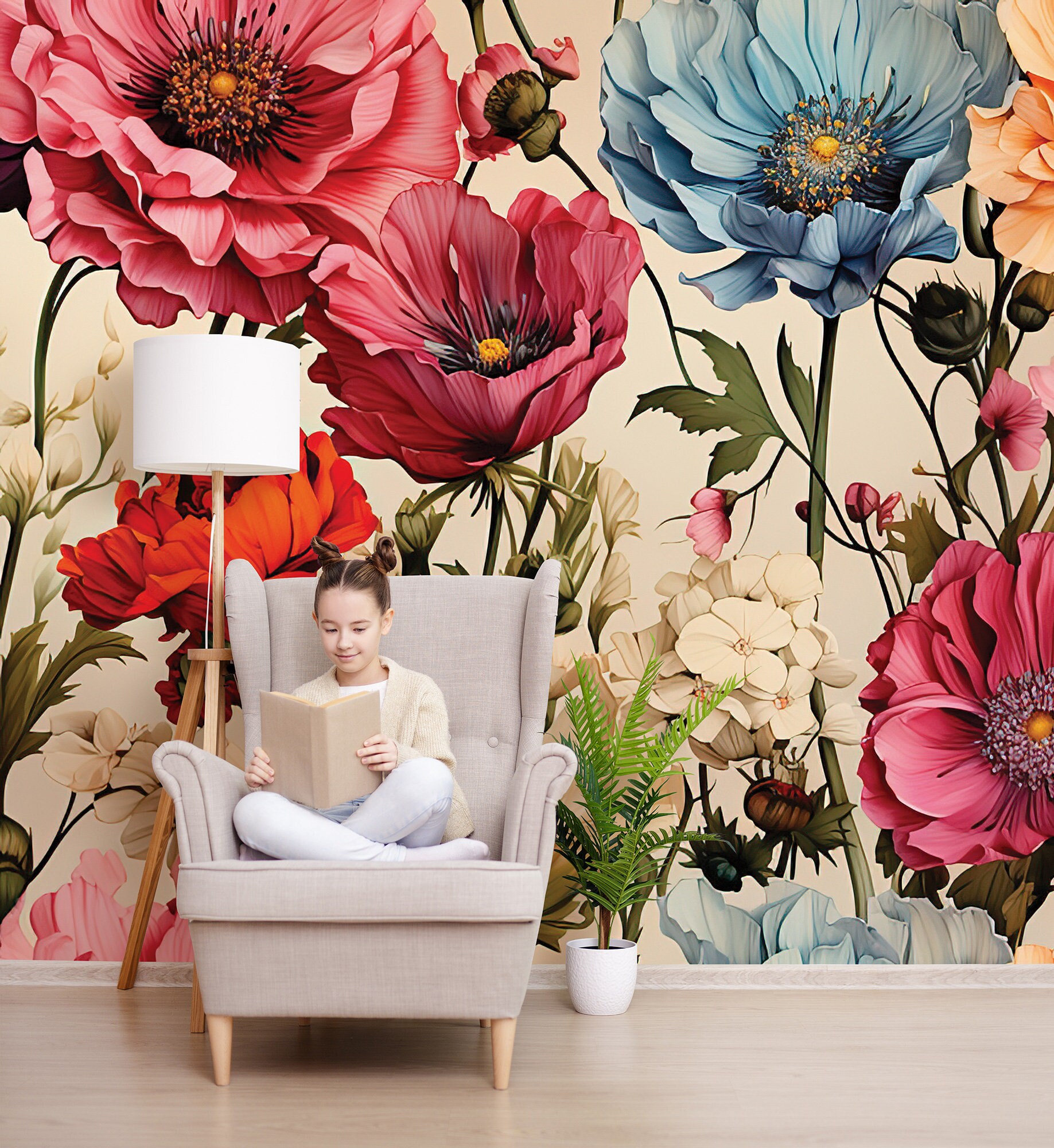 Colorful Floral Wallpaper, Botanical Wall Mural, Big Flowers Print ...