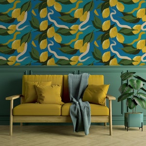 Lemon abstract wallpaper [Peel and Stick (self adhesive) or Traditional Vinyl Papers]