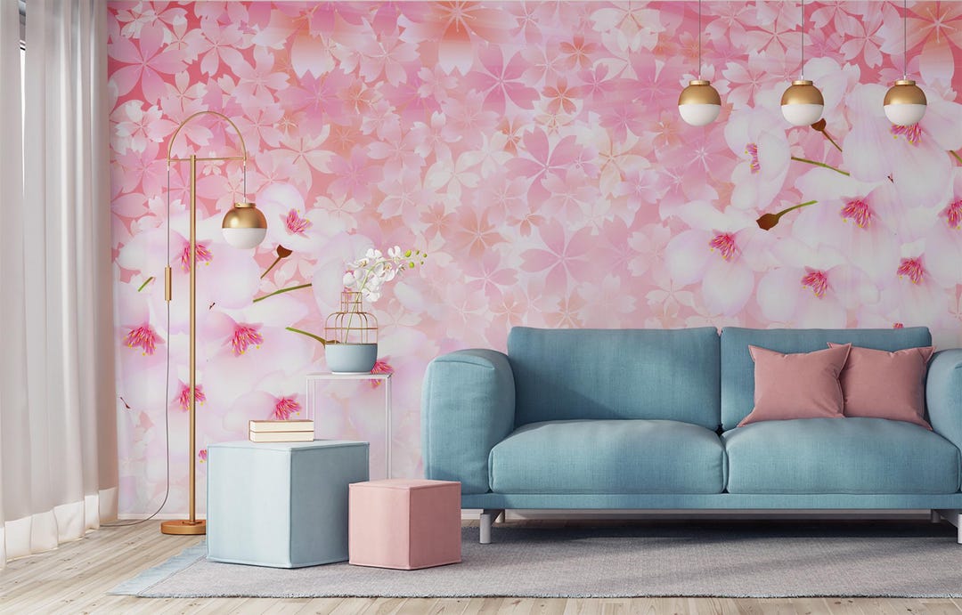 Cherry Blossom Wallpaper, Floral Pink Wall Mural, Floral Home Decor ...