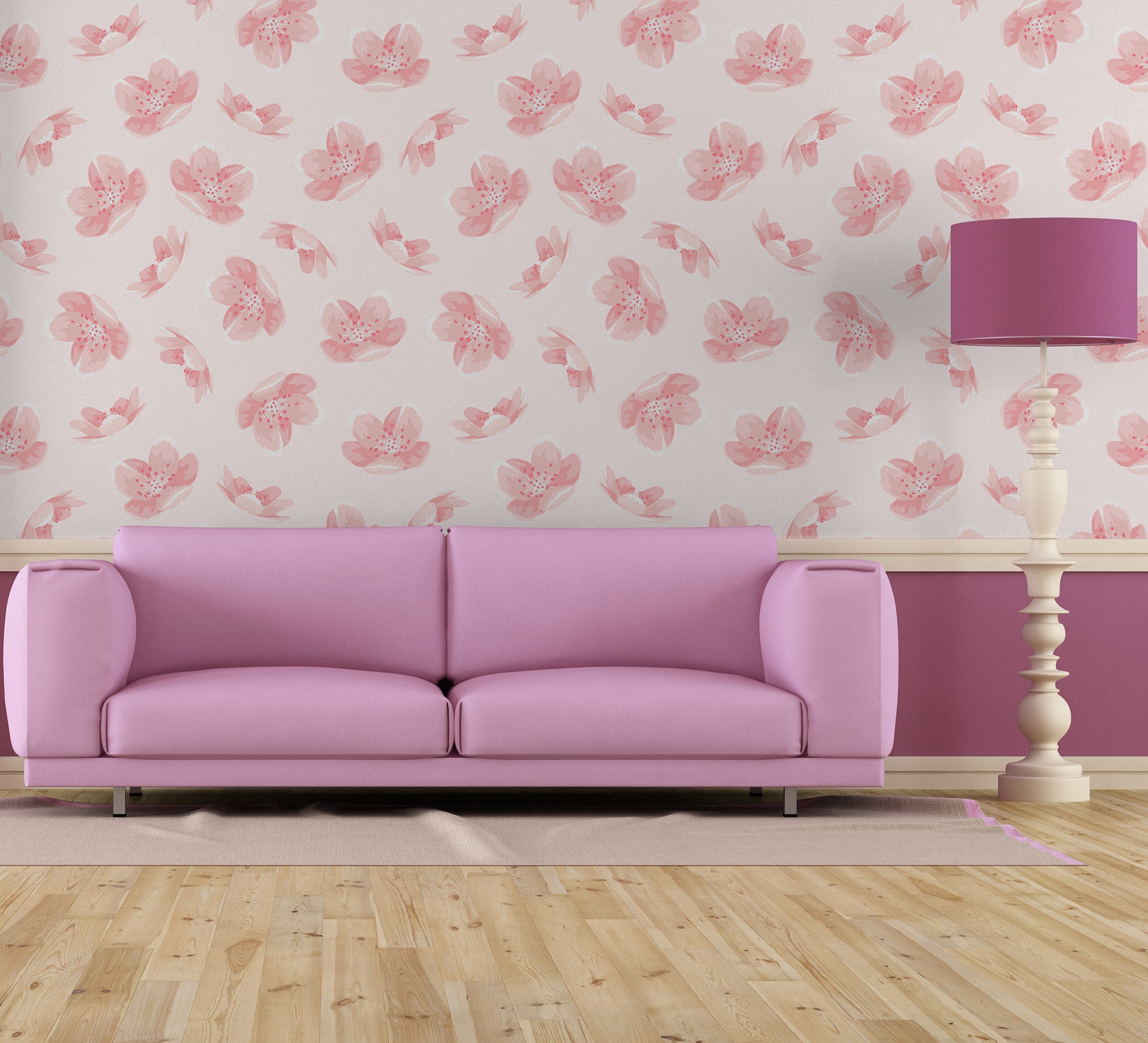 Pink Floral Wallpaper, Cherry Flowers, Blossom Wall Mural [peel and ...