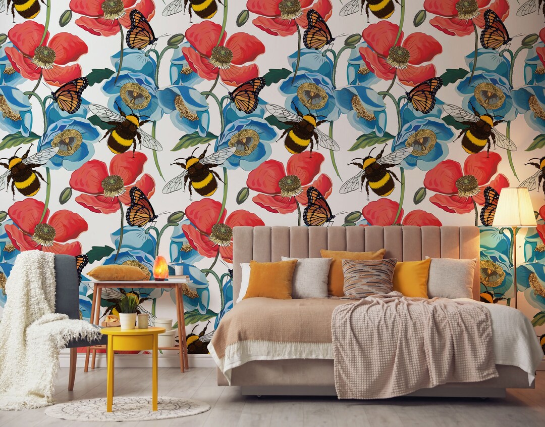 Red Poppy Flowers Wallpaper | Peel & Stick | Self Adhesive ...