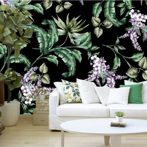 Floral wallpaper with flowers, watercolor | Peel & Stick | Self adhesive | Repositionable, Removable wallpaper