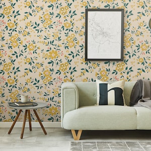 Cute floral wallpaper, blossom wall mural, [Peel and Stick (self adhesive) or Traditional Vinyl Papers]