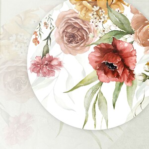 Circle wall sticker, Watercolor floral bouquet | Peel and Stick | Self adhesive | Circle Wall Decal | Wall Decor