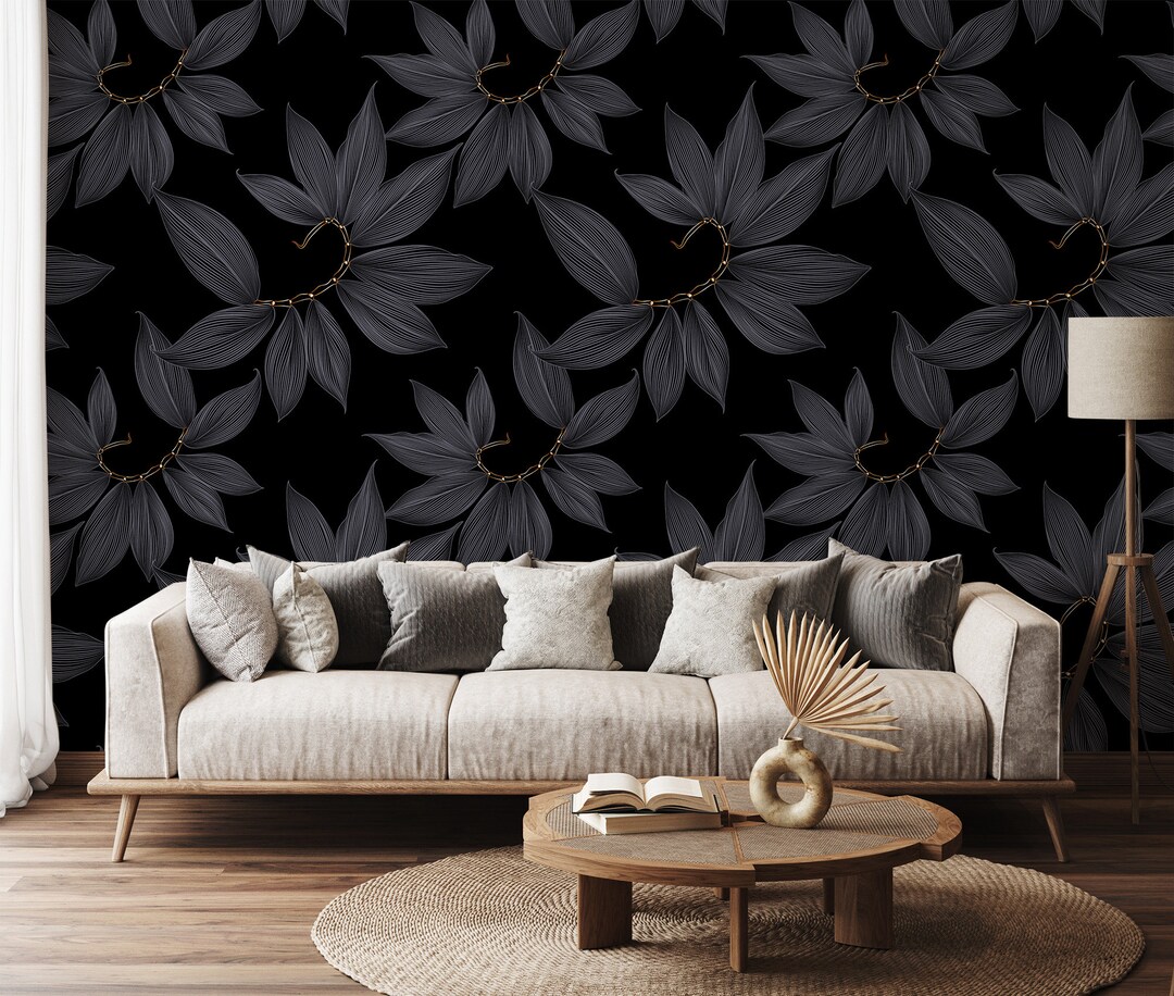 Vintage Dark Floral Wallpaper Blossom Wall Mural peel and Etsy