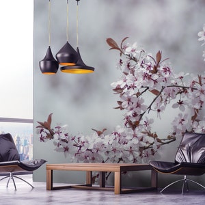 Pink cherry blossom wallpaper, floral wall mural [Peel and Stick (self adhesive) or Traditional Vinyl Papers]
