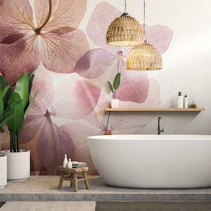 Carta da parati floreale rosa, murale con fiori, [Stacca e incolla (autoadesivo) o carta vinilica tradizionale]