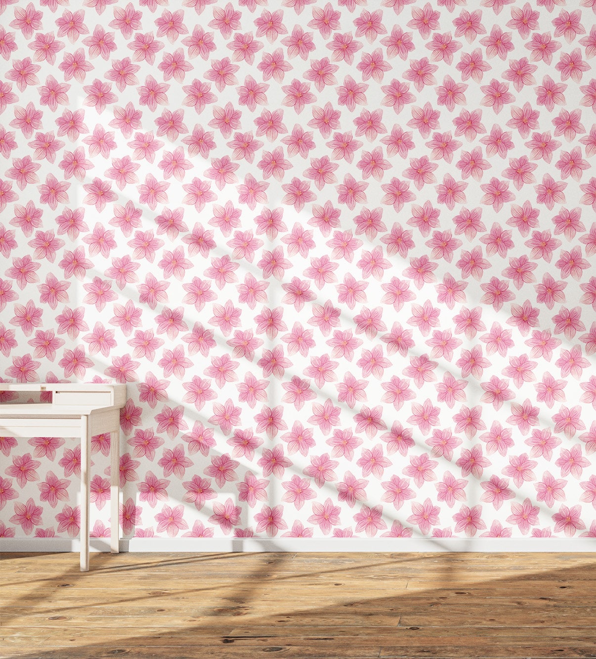 Watercolor Wallpaper With Pink Flowers, Dahlia Floral Pattern, Wall ...