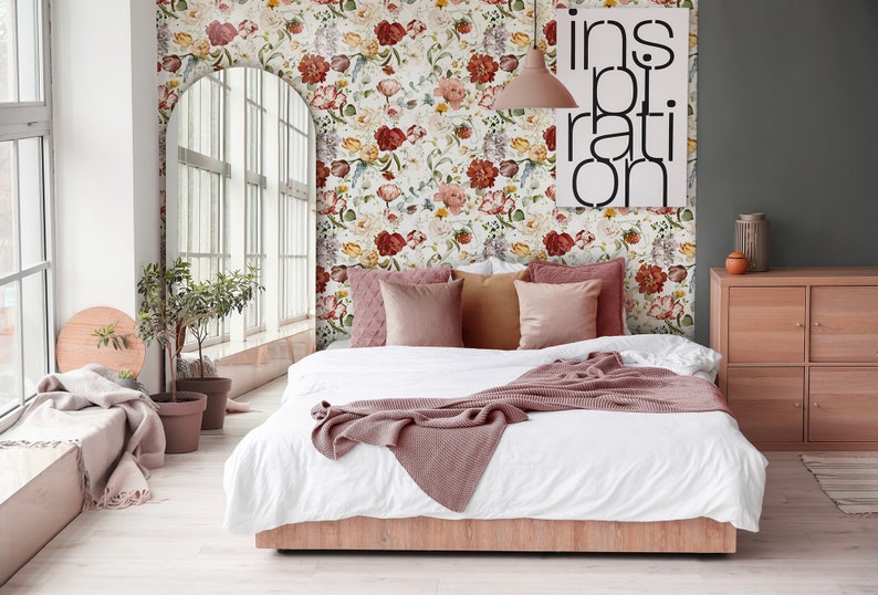 Floral Watercolor Wallpaper With Garden Flowers [peel and Stick (self ...