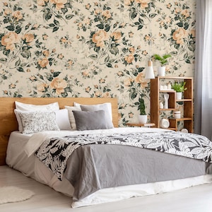 Floral abstract beautiful wallpaper with roses | Peel and Stick | Self adhesive | Repositionable, Removable wallpaper