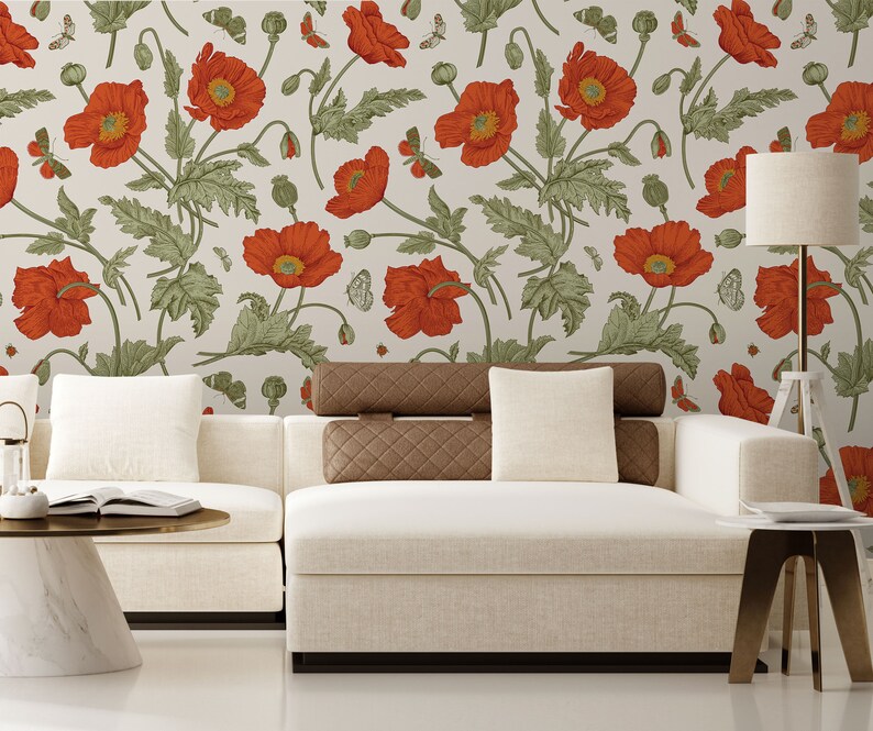 Poppy Red Flowers Wallpaper | Peel & Stick | Self Adhesive ...