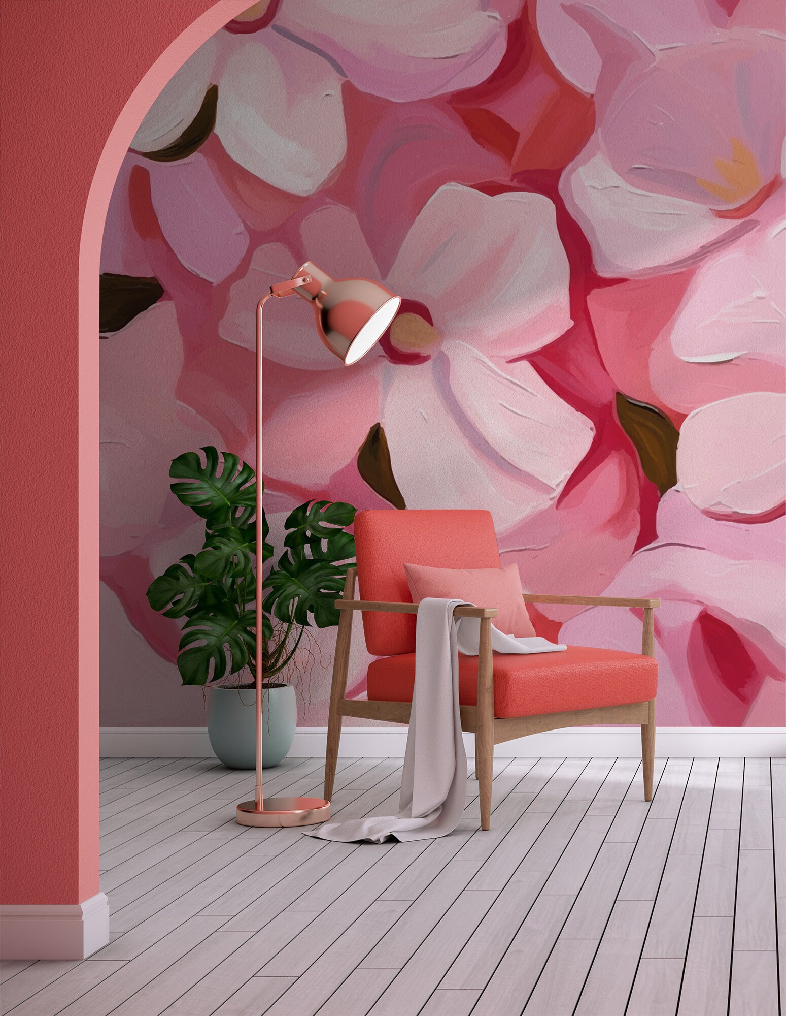Pink Wall Patterns Modern, Botanical, Pink Floral Wallpaper, Blossom Wall Mural [peel and ...