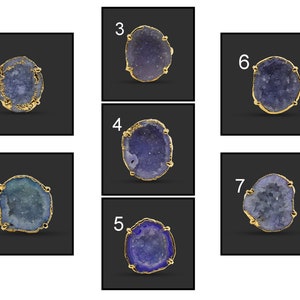 Druzy Gold Plated Rings, Geode Druzy Ring, Geode Druzy Rings For Women Girl, Adjustable Rings For Her, Purple Geode Band Ring 659