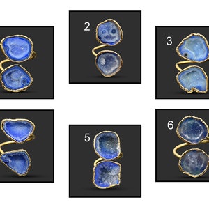 Dark Blue Geode Druzy Ring, Blue Geode Druzy Gold Plated Rings, Geode Druzy Rings For Women Girl, Adjustable Rings For Her, Geode Ring 776