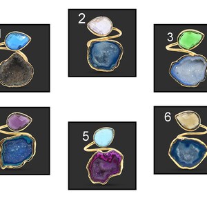 Real Geode Druzy Ring, Multi Quartz Pear Geode Druzy Gold Plated Rings, Druzy Rings For Women Girl, Adjustable Ring For Her, Geode Ring 801