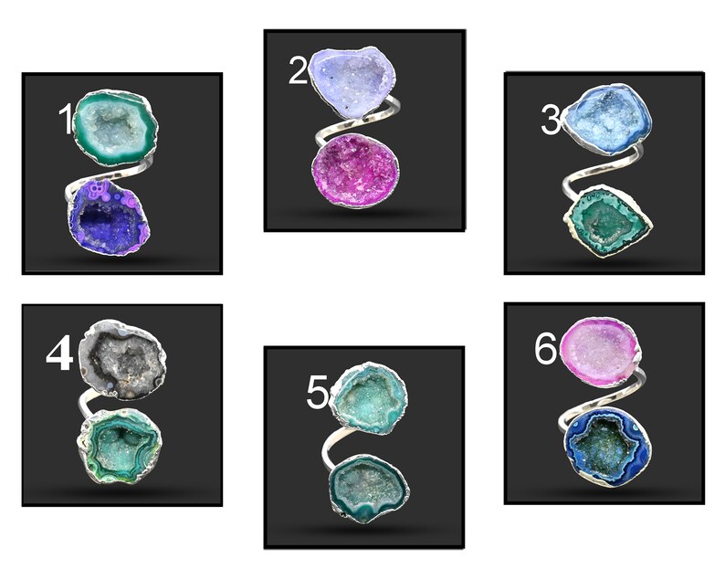 New 2021 Brand new new Geode Druzy Ring Multi Silver Rings Plated Geo