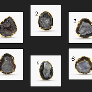 Black Geode Druzy Ring, Geode Druzy Gold Plated Rings, Geode Druzy Rings For Women Girl, Adjustable Rings For Her, Geode Textured Ring 653