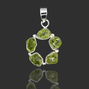 Cluster Green Peridot Rough Pendant, 925 Sterling Silver Pendant, Raw Silver Cluster Pendant, Rough Pendant, Birthstone Jewelry Gfj-116