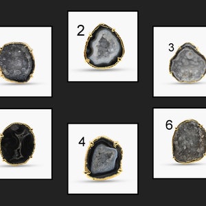 Geode Druzy Ring, Geode Druzy Gold Plated Rings, Geode Druzy Rings For Women Girl, Adjustable Rings For Her, Black Geode Textured Ring 654