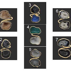 Black Geode Druzy Ring, Geode Druzy Gold Plated Rings, Multi Geode Druzy Rings For Women Girl, Adjustable Rings For Her, Geode Ring 806