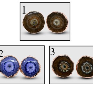 Blue Solar Quartz Stud Earring, Rose Gold Plated Stud Earrings, Brown Solar Quartz Earring, Solar Quartz Stud Earrings For Women Gift