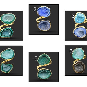 Blue Multi Geode Druzy Ring, Black Geode Druzy Gold Plated Rings, Geode Druzy Rings For Women Girl, Adjustable Rings For Her, Geode Ring 390