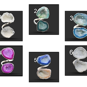 Classic Geode Druzy Ring, Multi Geode Druzy Silver Plated Rings, Geode Druzy Rings For Women Girl, Adjustable Rings For Her, Geode Ring 371