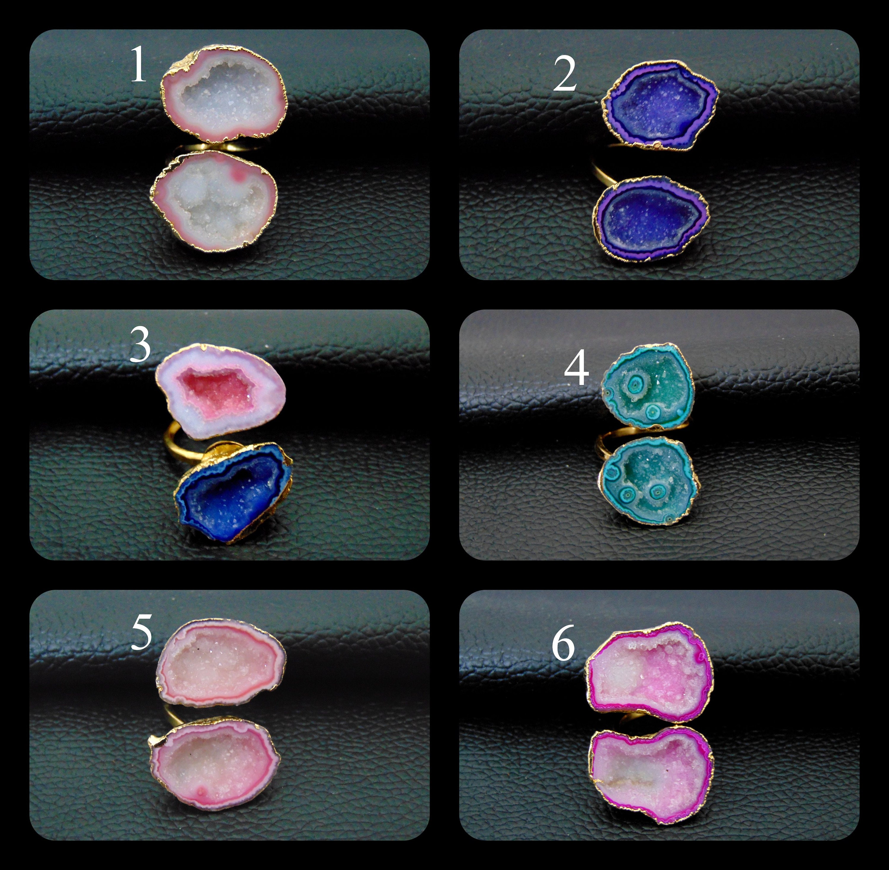 Natural Geode Druzy Ring Geode Druzy Gold Plated Rings Pink Etsy