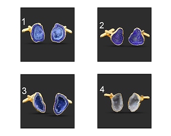 White Cufflinks Real Geode Druzy Gold Plated Cufflinks, Cufflinks For Men Gift for him, Gemstone Cufflinks Groom Wedding Cufflinks For his
